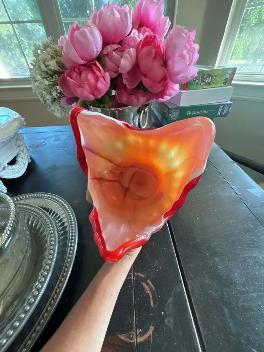Vintage Kreiss Corp Japan Amberina Art Glass Flared Vase